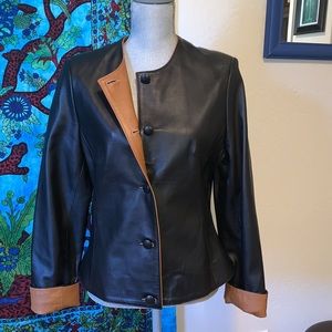 Black Leather jacket w brown trim size medium